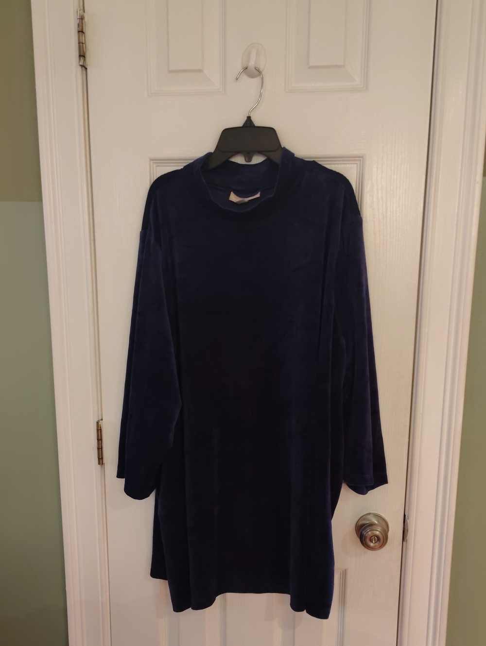 Woman Within Navy Velvet Long Sleeve Shift Dress